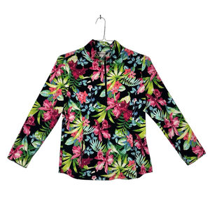 Tommy Bahama 1/4 Zip Floral Tropical Long Sleeve Pullover Racquet & Paddle Large